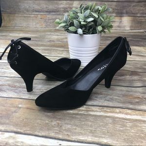 Rialto Shoes Black Back Lace tie Kitten Heels 8.5